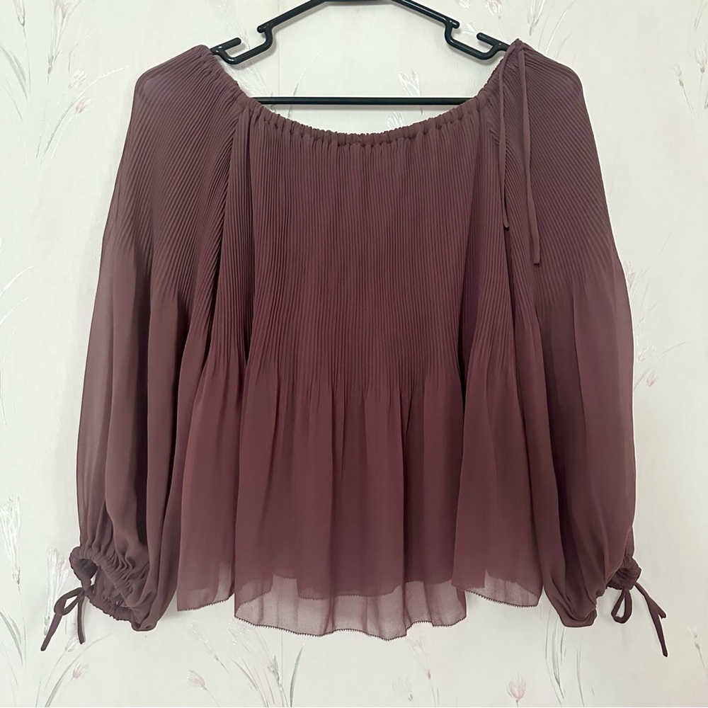 Aritzia Wilfred Talence Off the Shoulder Pleated Blouse